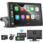 Wireless Apple Carplay Car Stereo,Portable 9'' Touch Screen Android Auto,2.5K Dash Cam,1080p Backup Camera DVR,Drive Mate Carplay Navigation with Mirror Link/Siri/FM/Bluetooth