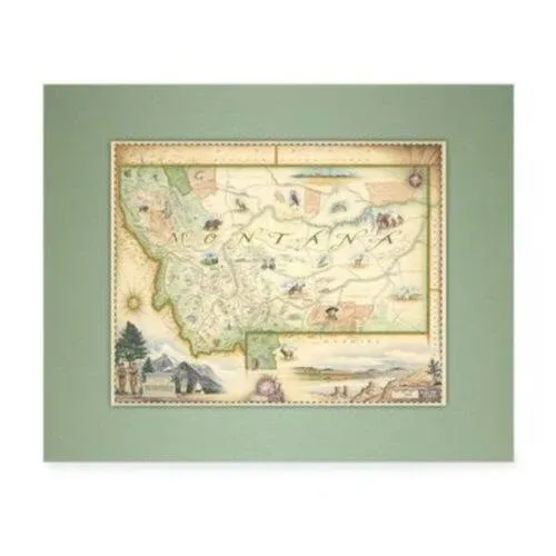 Montana State Hand-Drawn Map Poster - Authentic 24X18 Inch Vintage-Style Wall