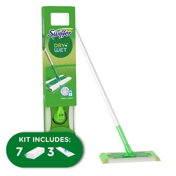 Swiffer Sweeper Dry + Wet Multi Sweeping Kit (1 barredora, 7 paños secos, 3 paños húmedos)