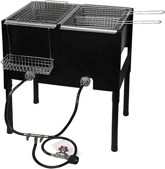 Barton Outdoor High-Pressure Triple Basket Deep Fryer Double Burner Propane Station Fish Cooker Fry Basket Fryer