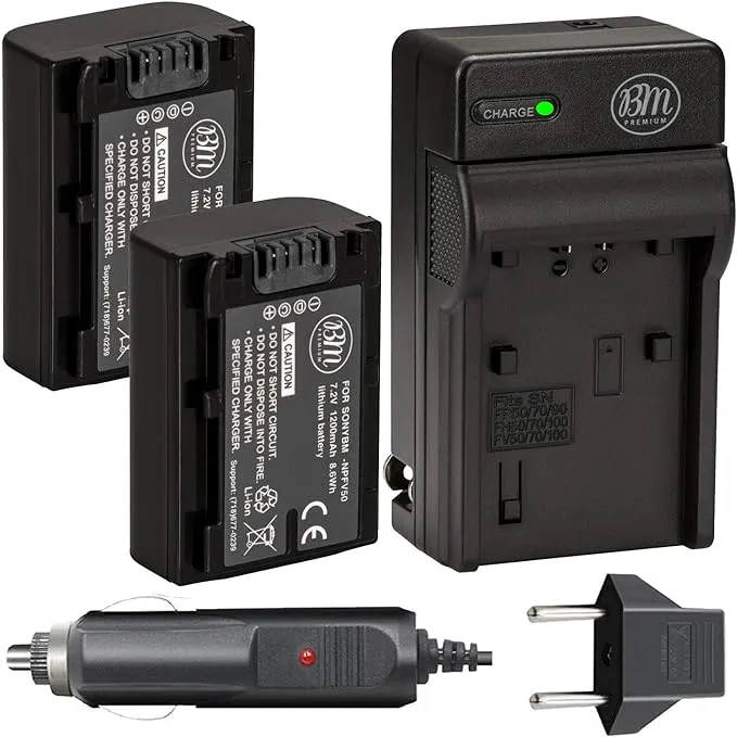 BM NP-FV50 2 Batteries &amp; Charger for Sony HXR-MC88 HXR-NX80 PXW-Z90V NEX-VG30