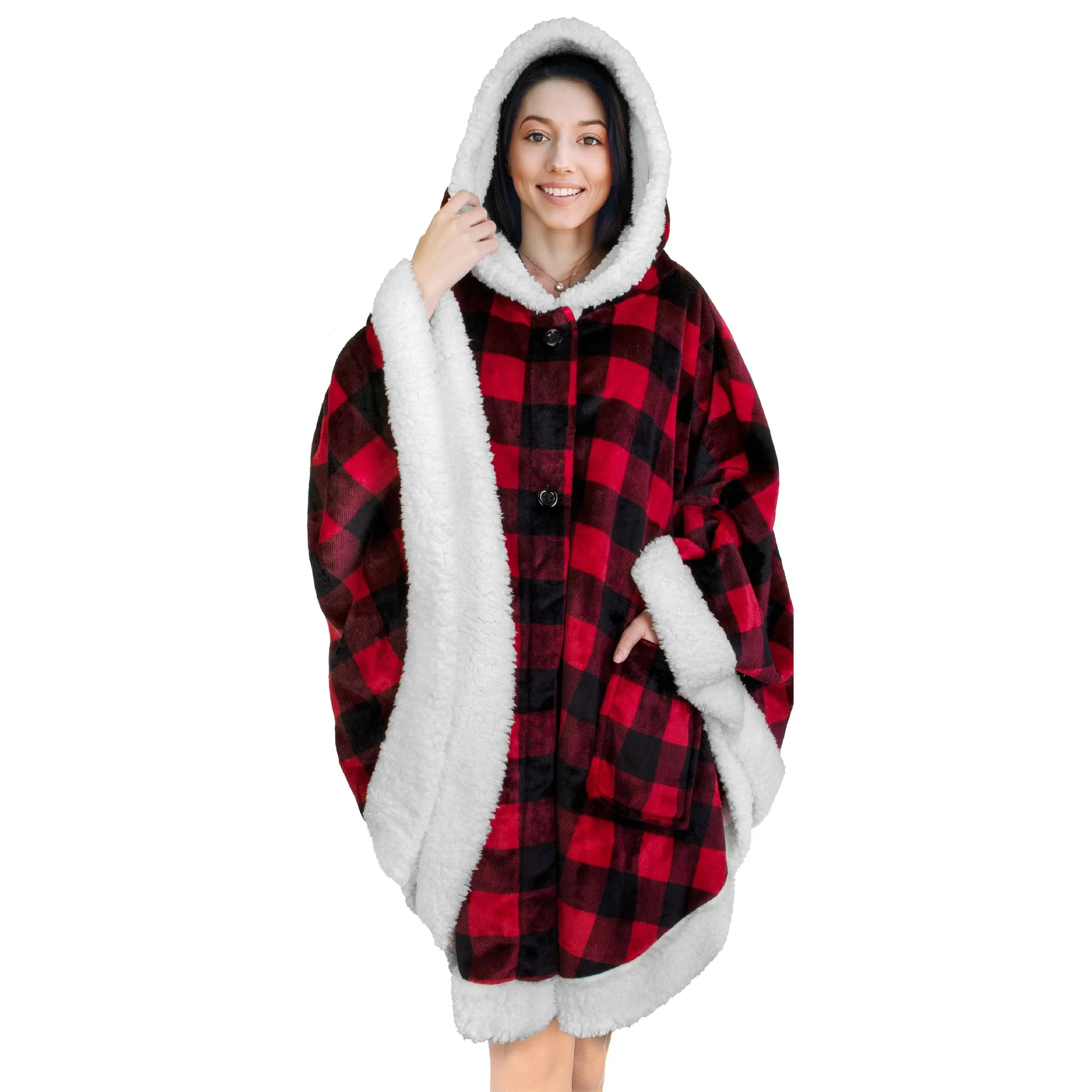 PAVILIA Angel Wrap Hooded Blanket | Poncho Blanket Wrap with Plush Fluffy Sherpa