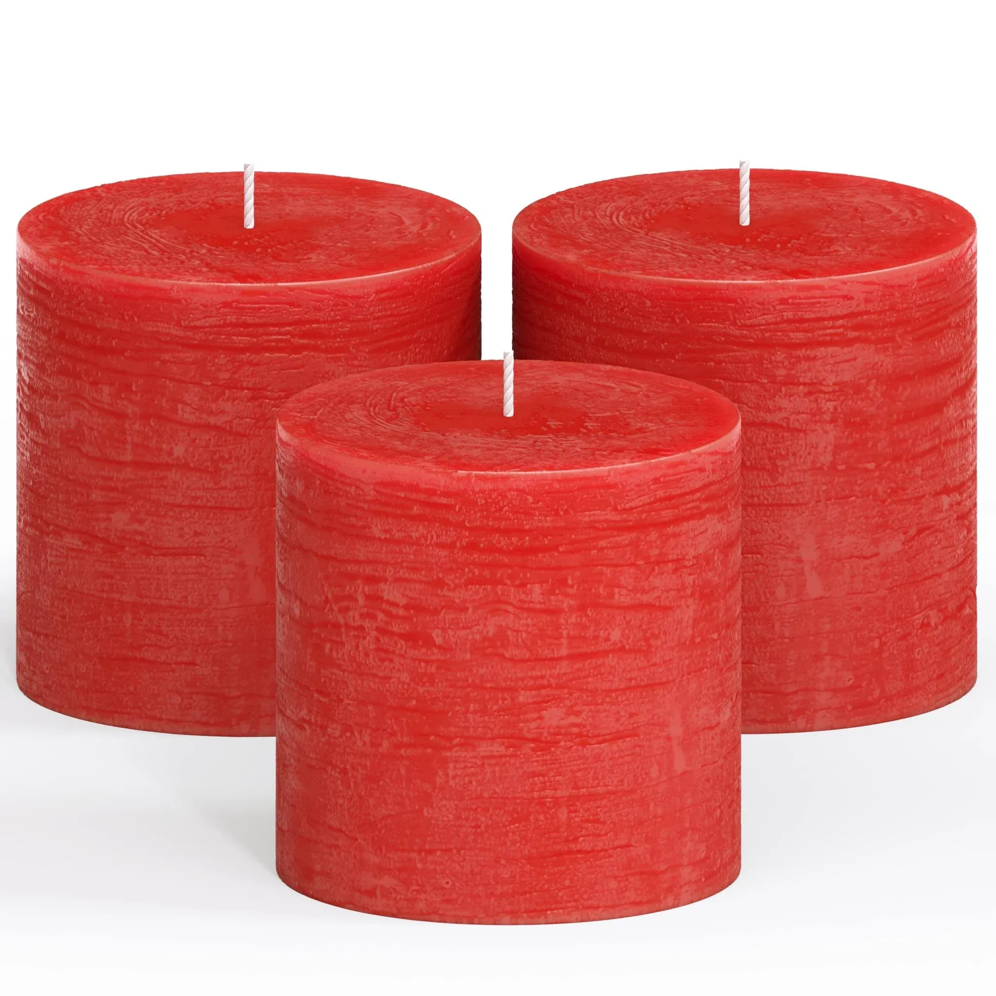 CANDWAX 3x3 Pillar Candle Set of 3 - Decorative Rustic Candles Unscented and Dinner Candles - Ideal as Wedding Candles or Large Candles for Home Interior - Red Candles