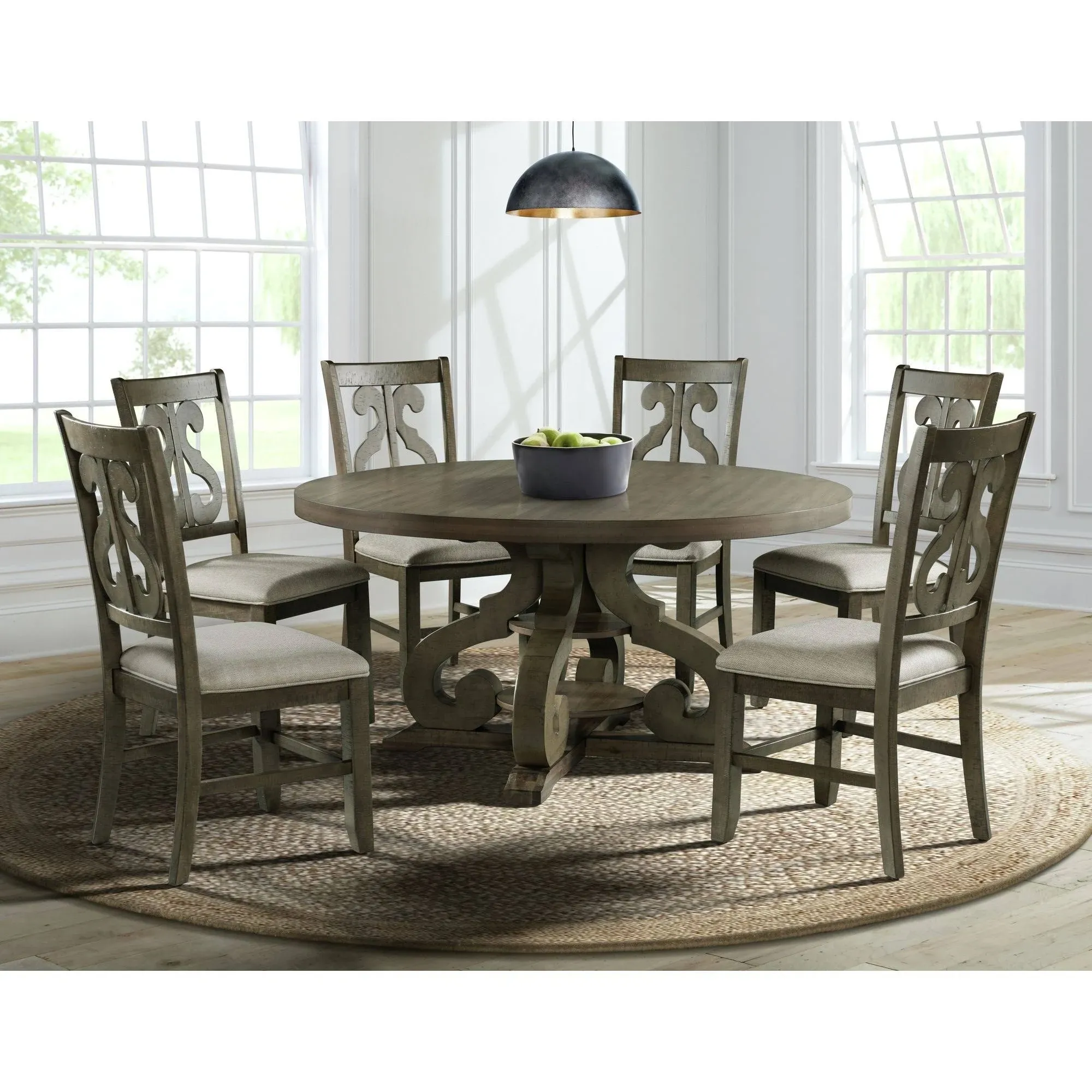 Picket House Furnishings Stanford Round 7PC Dining Set-Table & Six Chairs - Picket House Furnishings DST3807PC