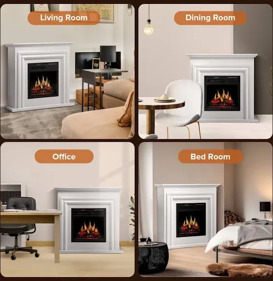 Auseo 36 inch Freestanding Electric Fireplace with Wood, Pearl White Mantel ...