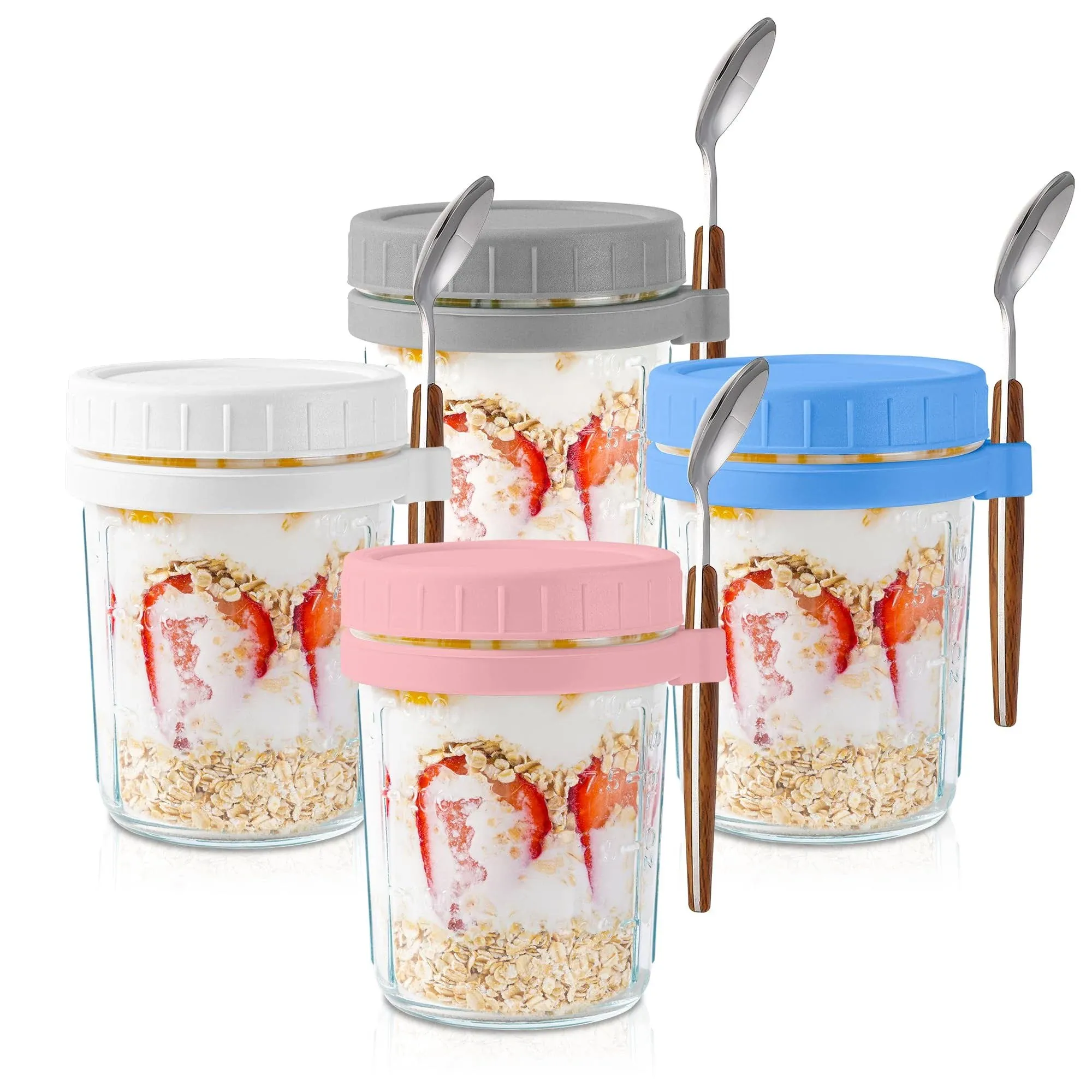 Mason Jars for Overnight Oats: 4 Pack Overnight Oats Containers with Lids and...