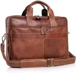 Leather Briefcase 18 inch Laptop Messenger Bags for Men and Women Best Office Briefcase Satchel Bag (Tan)