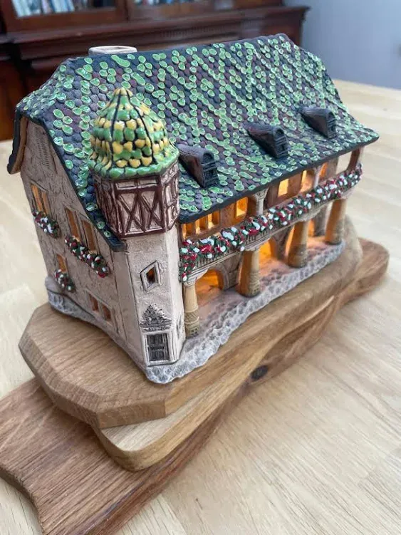 Midene Ceramic Christmas Village Houses Collection - Collectible Handmade Miniature of Historic House Zollhaus in Colmar, Alsace, France - Tea Light Candle Holder, Essential Oil Burner C373AR*