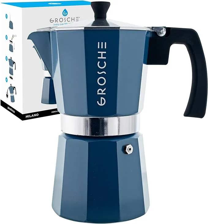 Grosche Milano Stovetop Espresso 3-Cup Moka Pot Coffee Maker, Silver