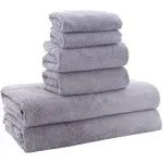 MOONQUEEN Ultra Soft Towel Set - Quick Drying - 2 Bath Towels 2 Hand Towels 2 Washcloths - Microfiber Coral Velvet Highly Absorbent Towel for Fitness, Bathroom, Sports, Yoga, Travel (Pink, 6 Pcs)