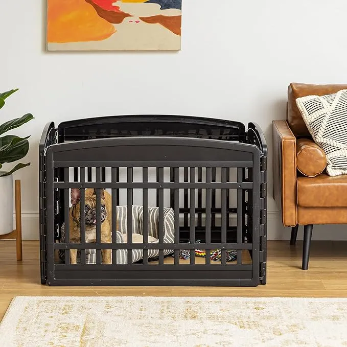 IRIS USA 24" Exercise 8-Panel Pet Dog Playpen, Black