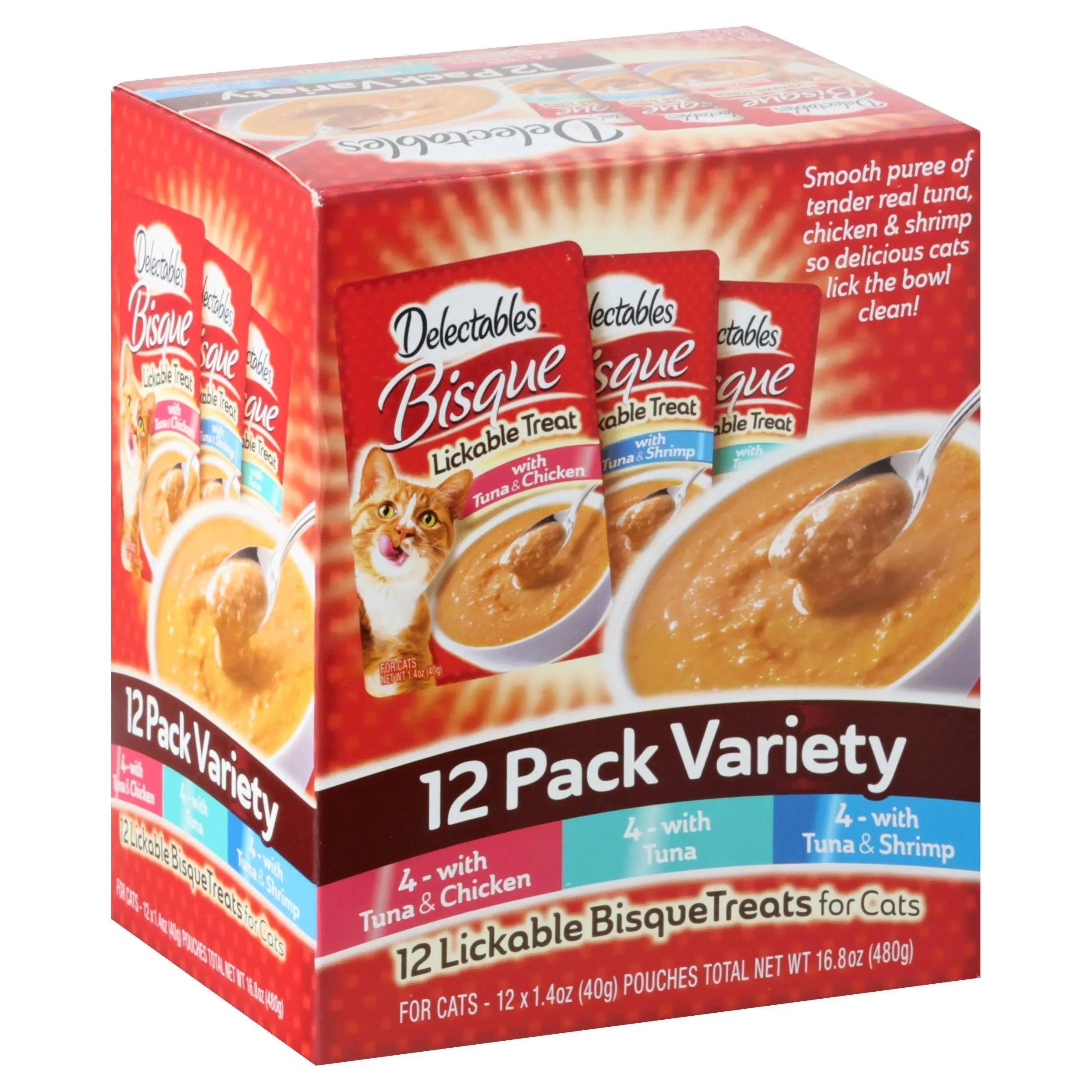 Delectables Treats for Cats, Lickable Bisque, 12 Pack Variety - 12 pack, 1.4 oz ...