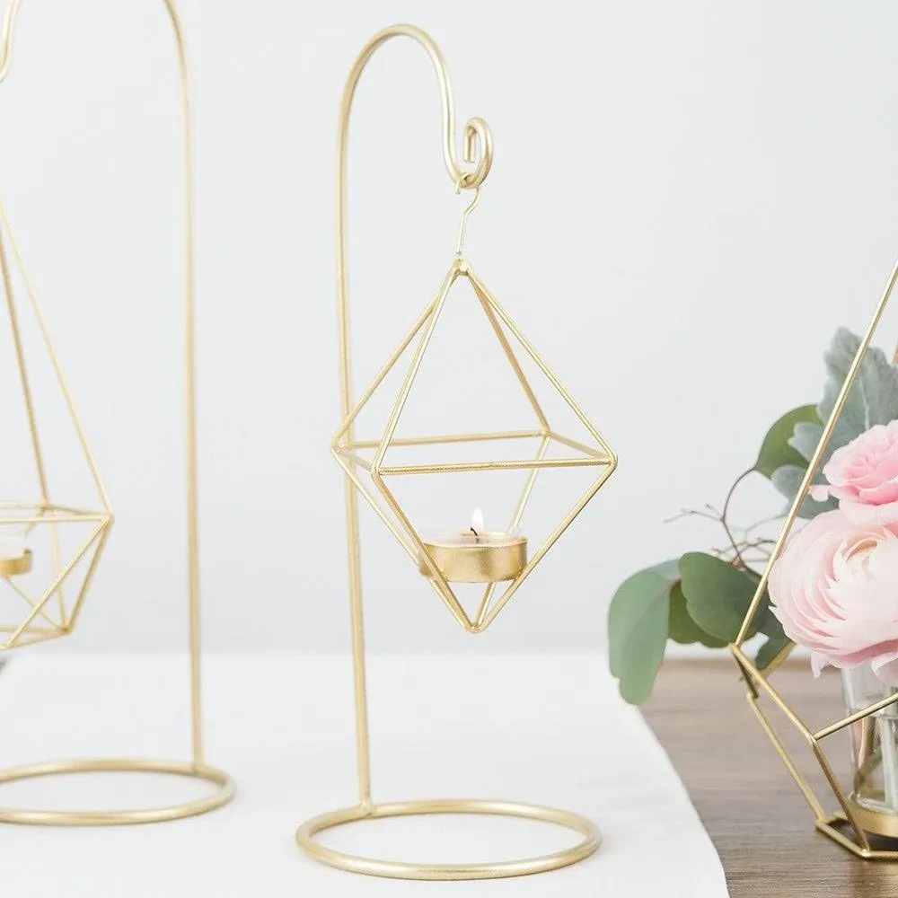 Weddingstar Small Gold Geometric Hanging Tealight Holder (Set of 2)