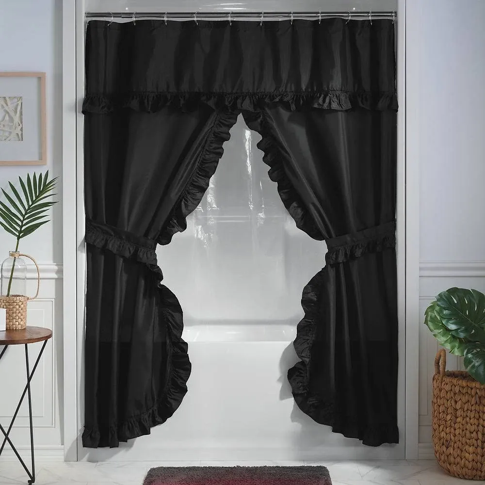 Stoneberry Home Ruffled Shower Curtain Set, Black