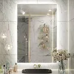 Keonjinn 40 x 32 Inch LED Bathroom Mirror with Lights Acrylic Backlit Vanity Mirror Anti-Fog Lighted Bathroom Mirror for Wall CRI90 High Definition Dimmable Large Makeup Mirror(Horizontal/Vertical)