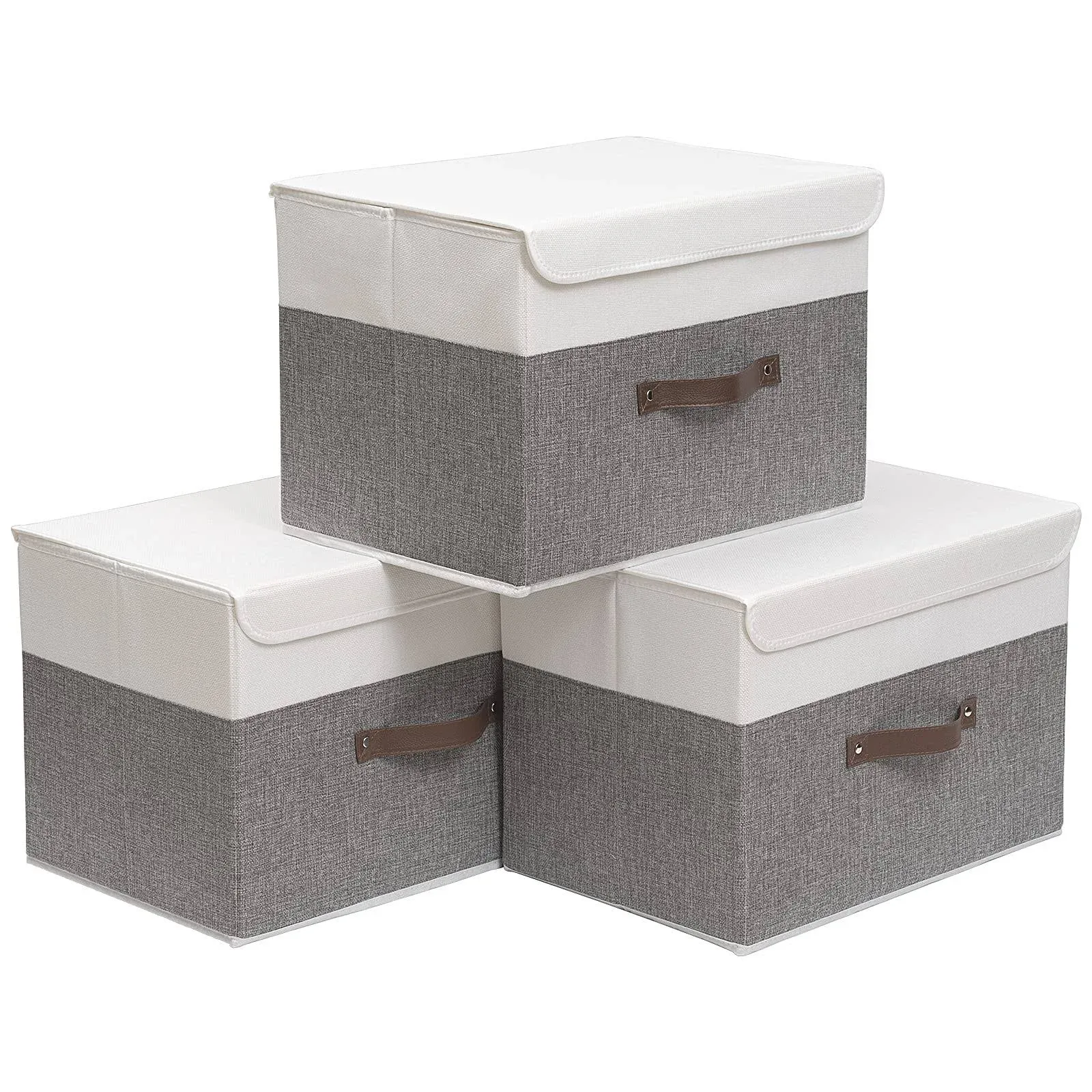 OUTBROS Foldable Storage Boxes with Lids,Large Linen Fabric Foldable Storage ...