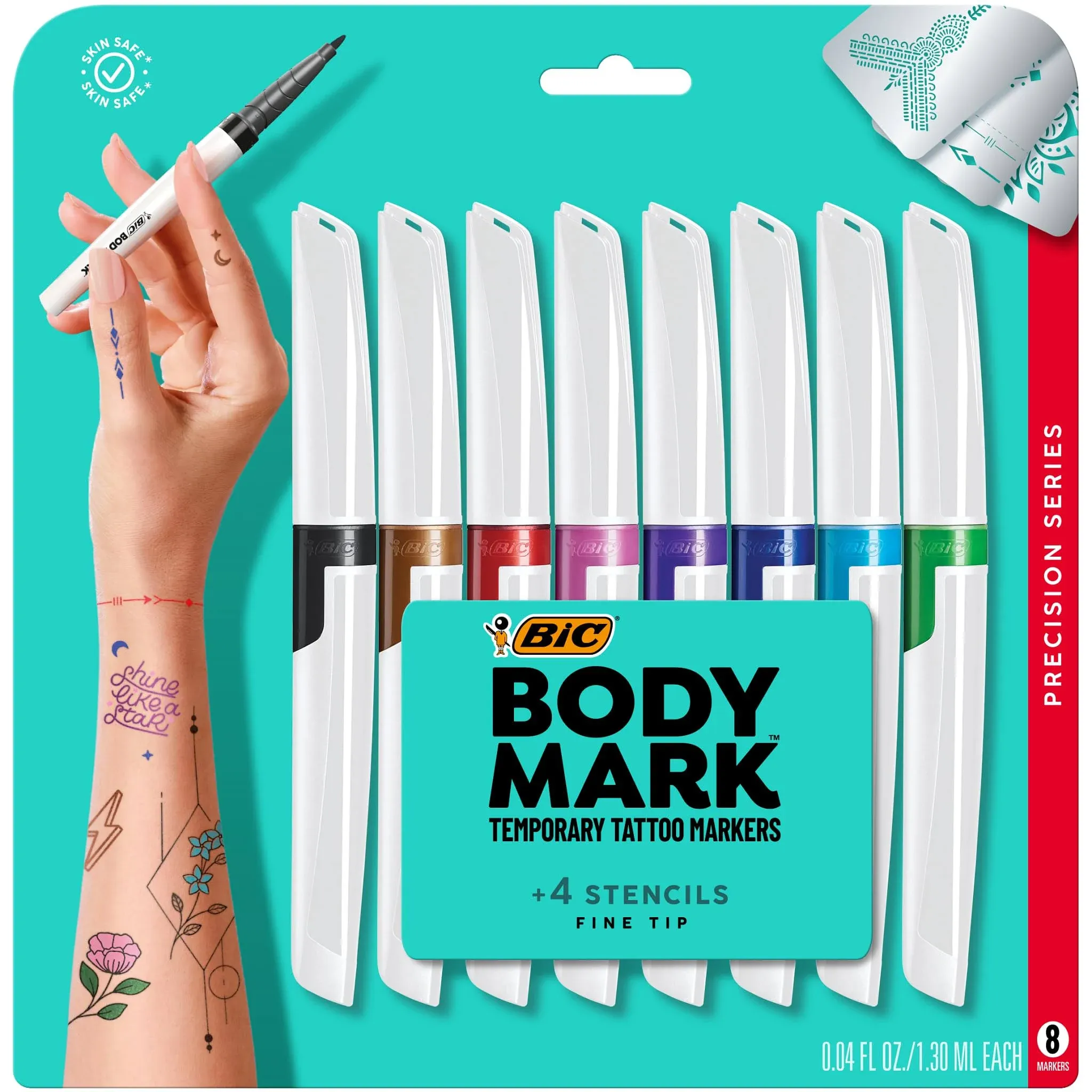 Bic BodyMark Fine Tip Temporary Tattoo Markers - Set of 8, Assorted Colors