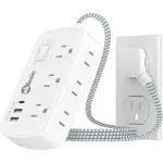 5FT Flat Extension Cord, 6 Widely Outlets with 3 USB Ports(1 USB C), Flat Plu...