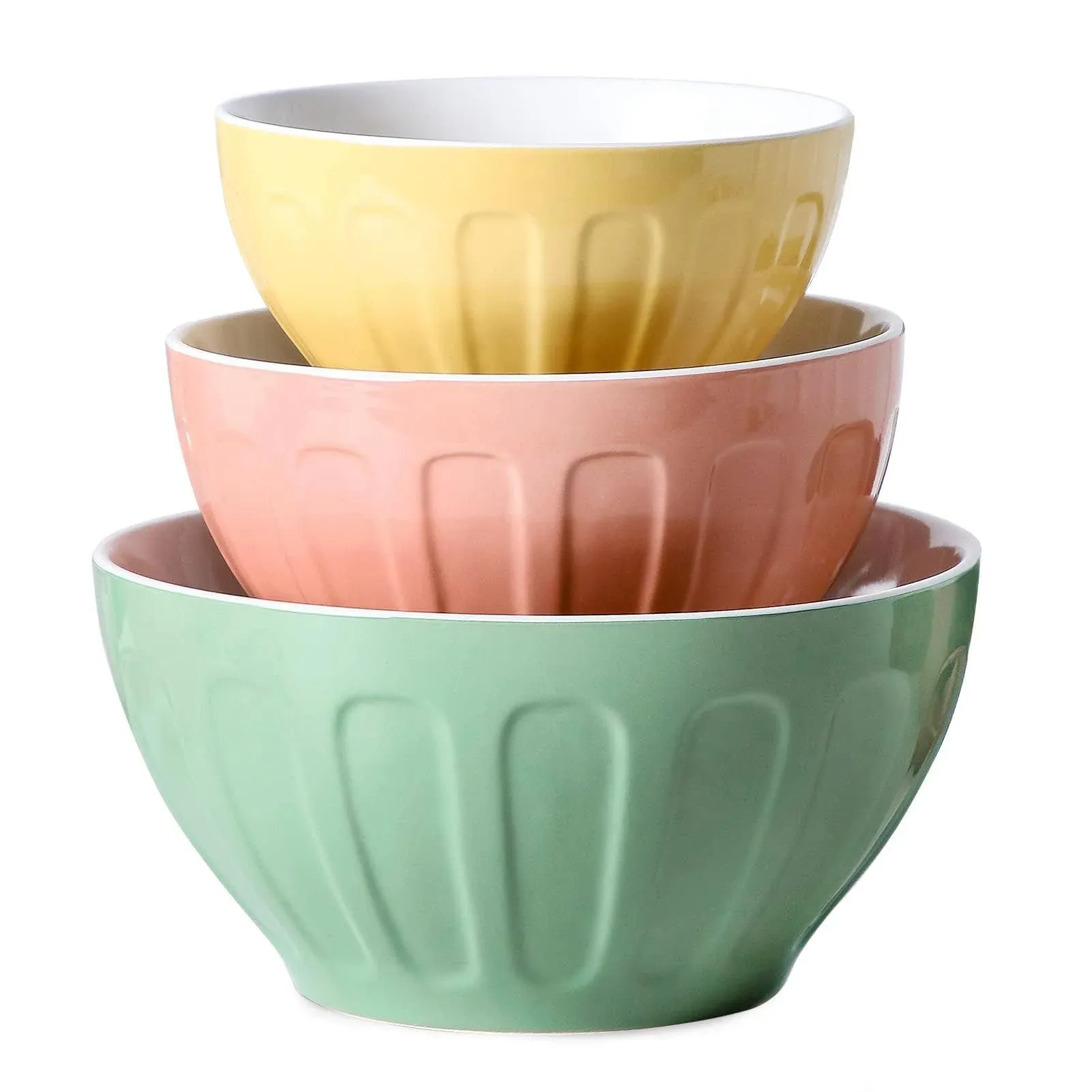 Lareina Ceramic Mixing Bowls for Kitchen, 3-Piece Large Colorful Serving Bowls, 3 ...