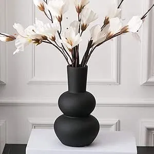 Ceramic Vase, Black Modern Vase for Pampas Grass, Matte Clay Vases for Wedding Boho Decor, Minimalist Vase for Table, Living Room, Shelf, Bookshelf and Entryway Décor