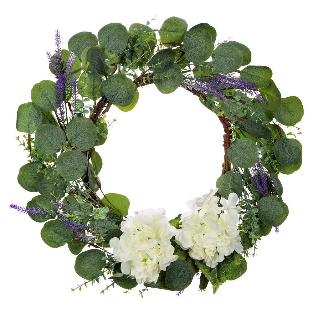 18" Eucalyptus Wreath for Front Door Artificial Lavender Summer Wreaths with ...