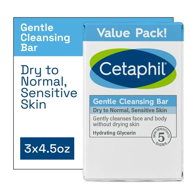 Cetaphil Antibacterial Bar, Gentle, Value Pack - 3 pack, 13.5 oz bars