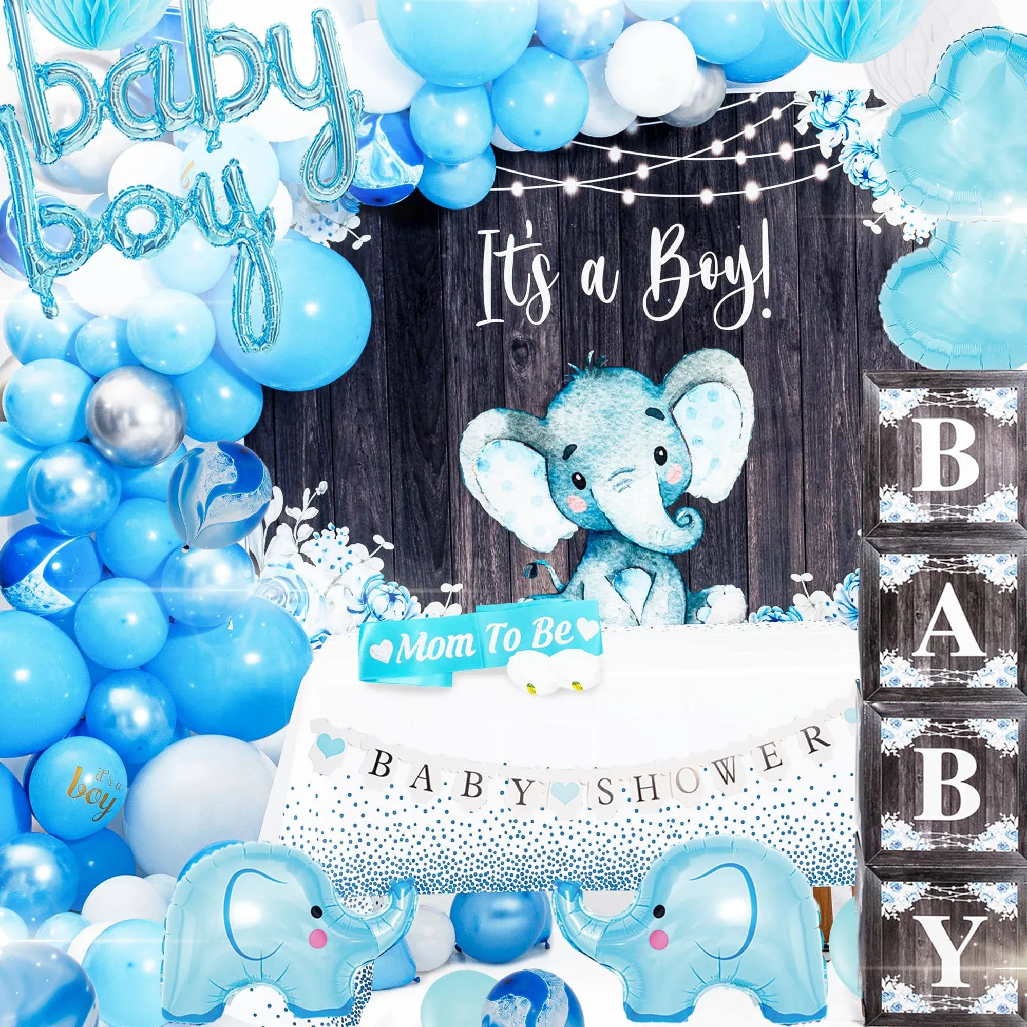 BIMASO Elephant Baby Shower Decorations for Boy - All-In-One Inclusive Jumbo ...