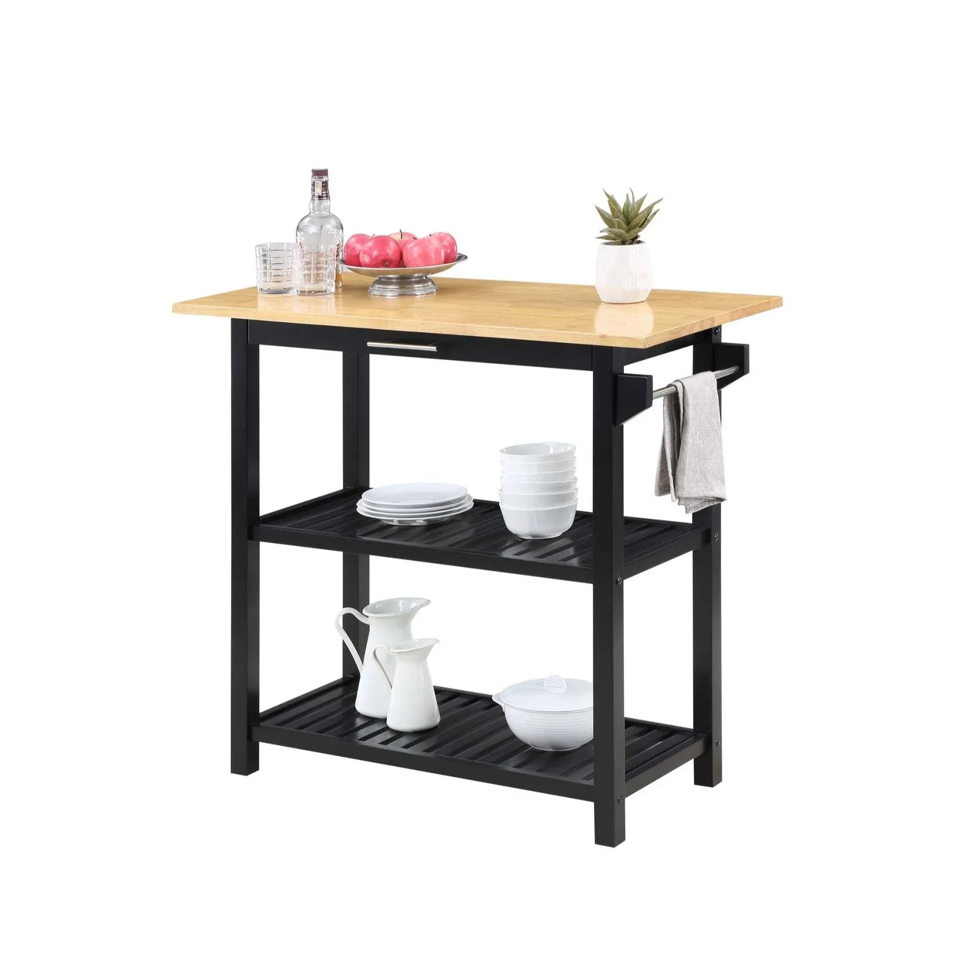 Convenience Concepts Designs2Go 3 Tier Butcher Block Kitchen Prep Island with Drawer, Black