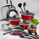 Tramontina Primaware 18Piece NonStick Cookware Set Red Riveted Stay-cool Handles