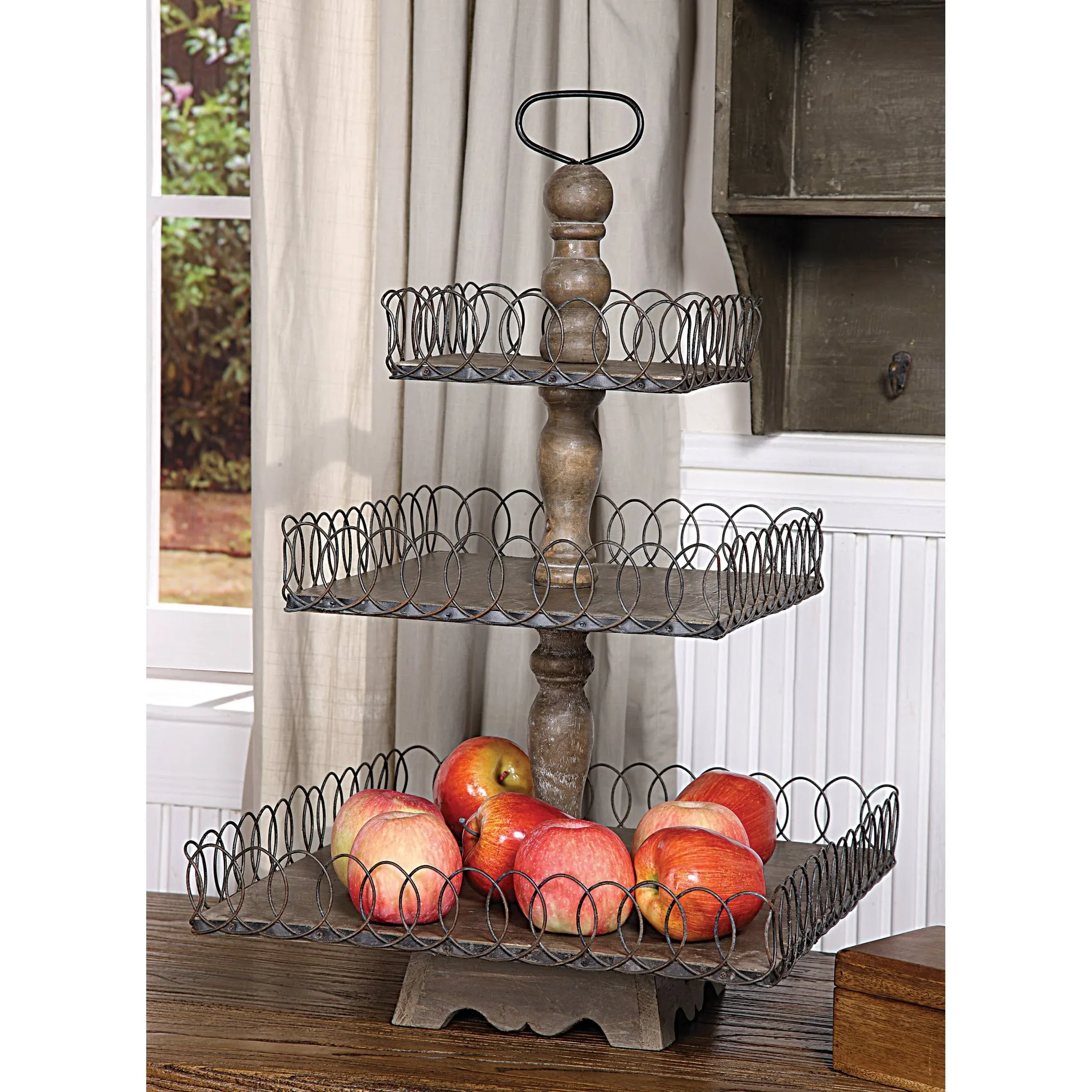 Creative Co-op Grey Wood 3-Tier Tray