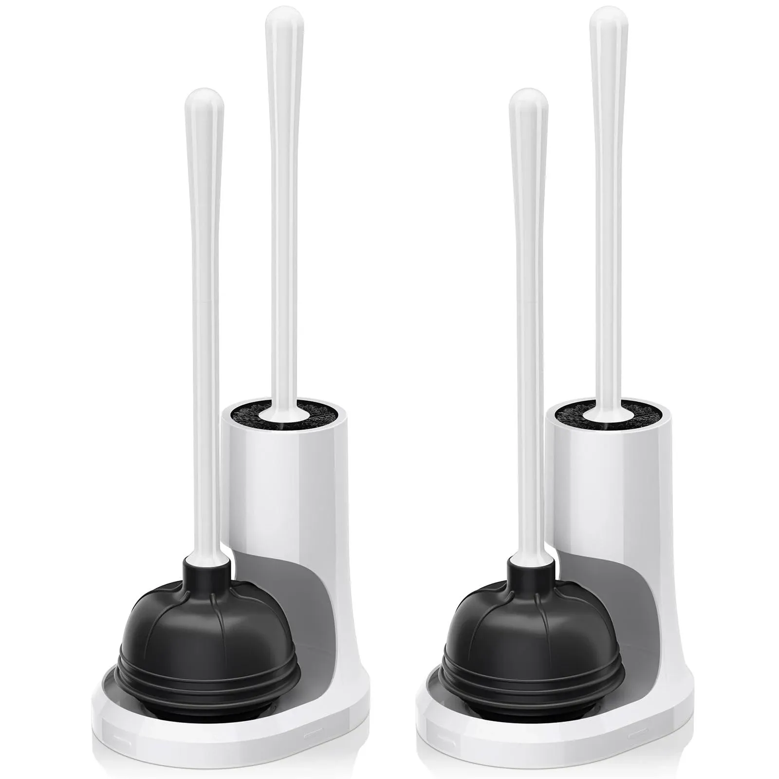 uptronic Toilet Plunger and Brush, Bowl Brush and Heavy Duty Toilet Plunger Set with Holder, 2-in-1 Bathroom Cleaning Combo with Modern Caddy Stand (White, 2 Set)