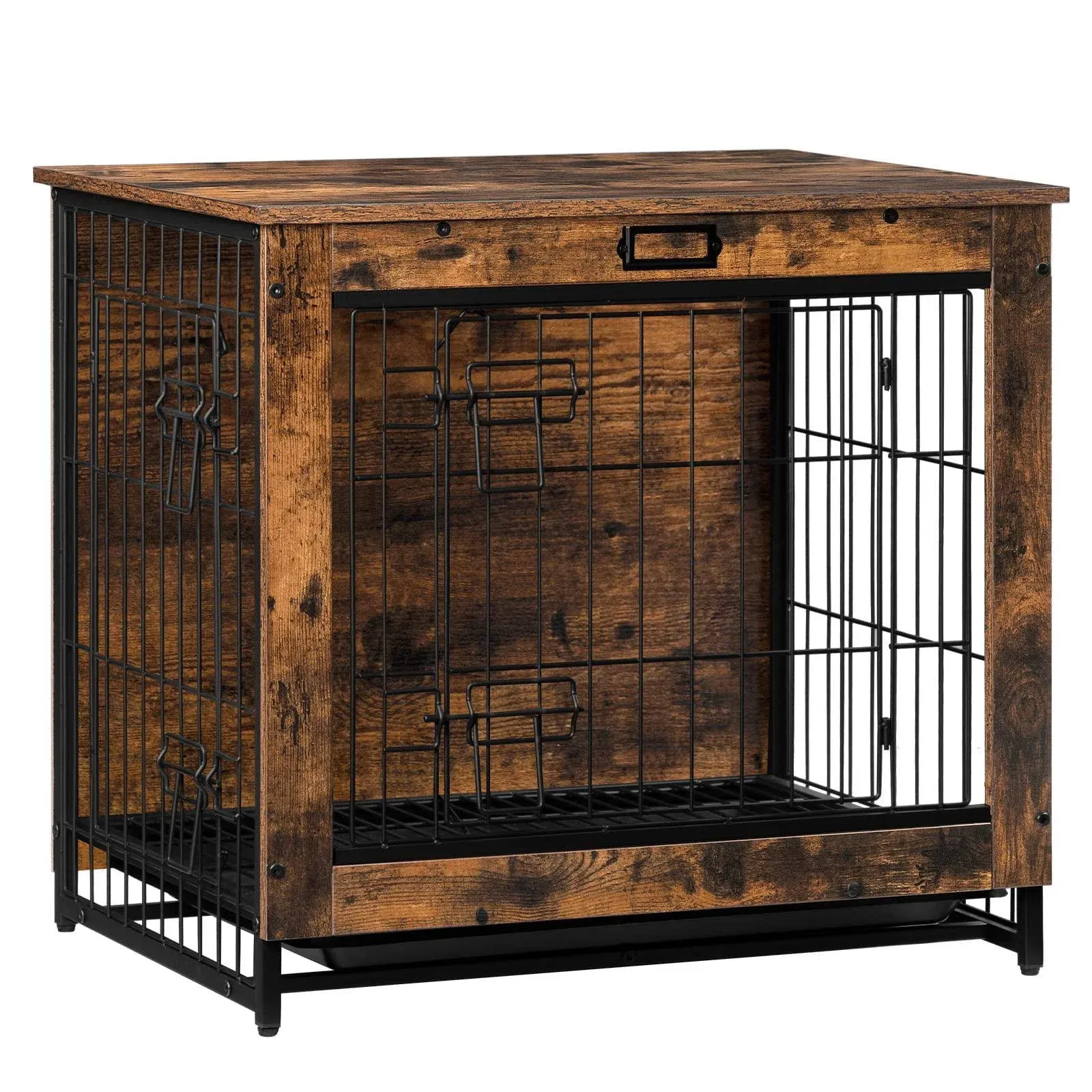 HOOBRO Dog Crate Furniture, Decorative Dog Kennel, Wooden Pet Furniture with Pull-Out Tray, Home and Indoor Use, Double Doors Modern Side End Table for Small/Medium Dog, Chew-Resistant BF642GW03G1