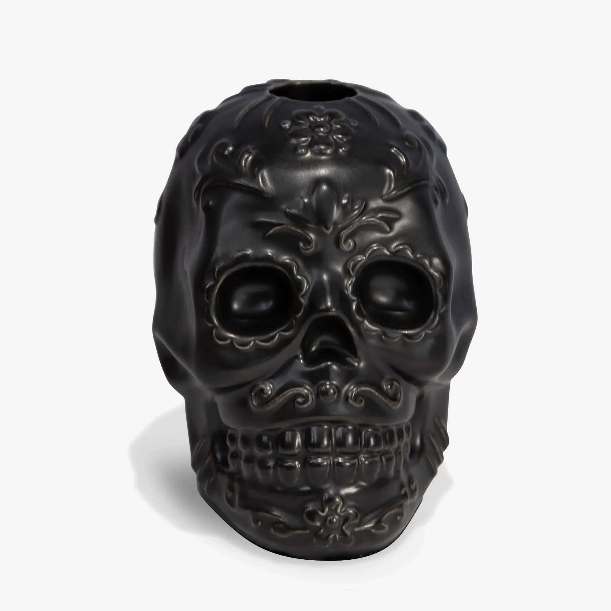 Luminara Black Day of The Dead Skull LED Taper Holder Ceramic Candlestick Holder for 1" Diameter Taper (Sold Separately) for Halloween Decoration