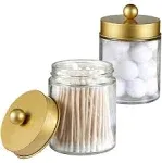 Apothecary Jars Bathroom Countertop Storage Organizer Canister - Cute Qtip Dispenser Holder Glass with Lid- for Cotton Swabs,Bath Salts,Hair Band / 2-Pack(Gold)