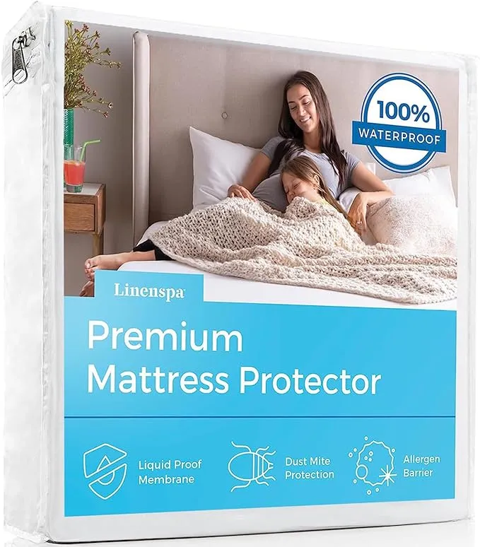 LINENSPA Premium Mattress Protector - White - Twin XL Size - Breathable Polyester - Fitted Style - Waterproof Design - Machine Washable & Dryer Safe - Mattress Protector for Kids, Teens, and Adults