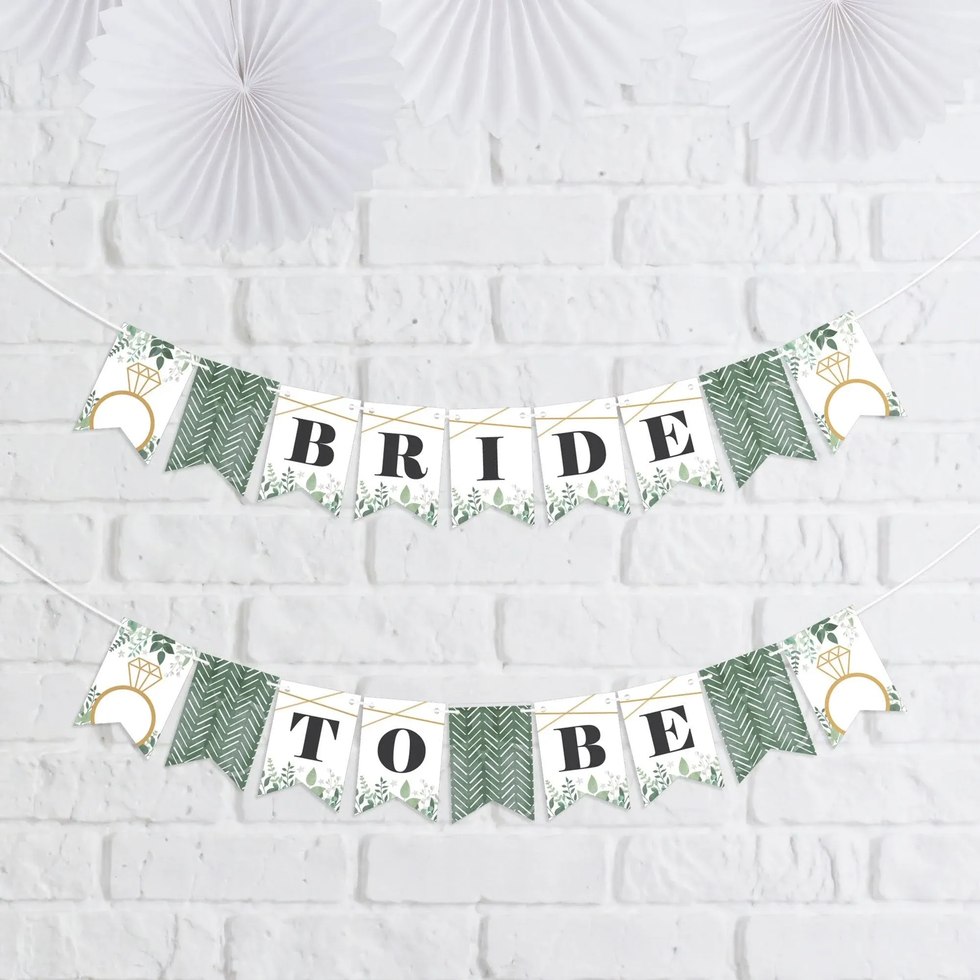 Big Dot of Happiness Boho Botanical Bride - Greenery Bridal Shower and Wedding Party Mini Pennant Banner - Bride To Be