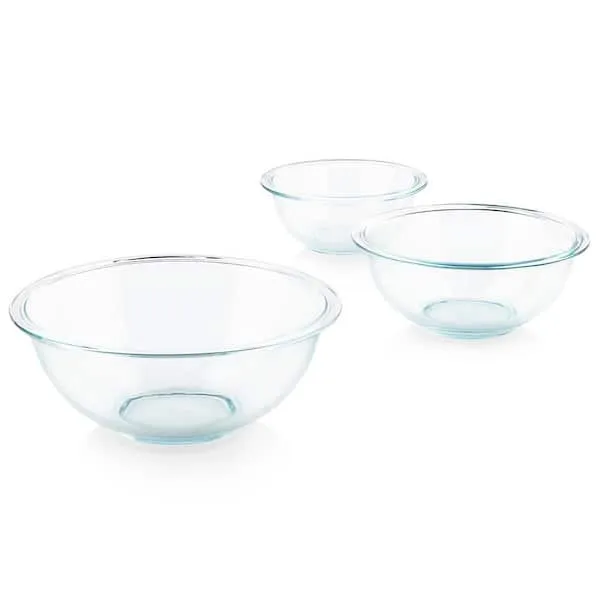 Pyrex Smart Essentials Glass Mixing Bowls, Value-Plus Pack - 3 bowls