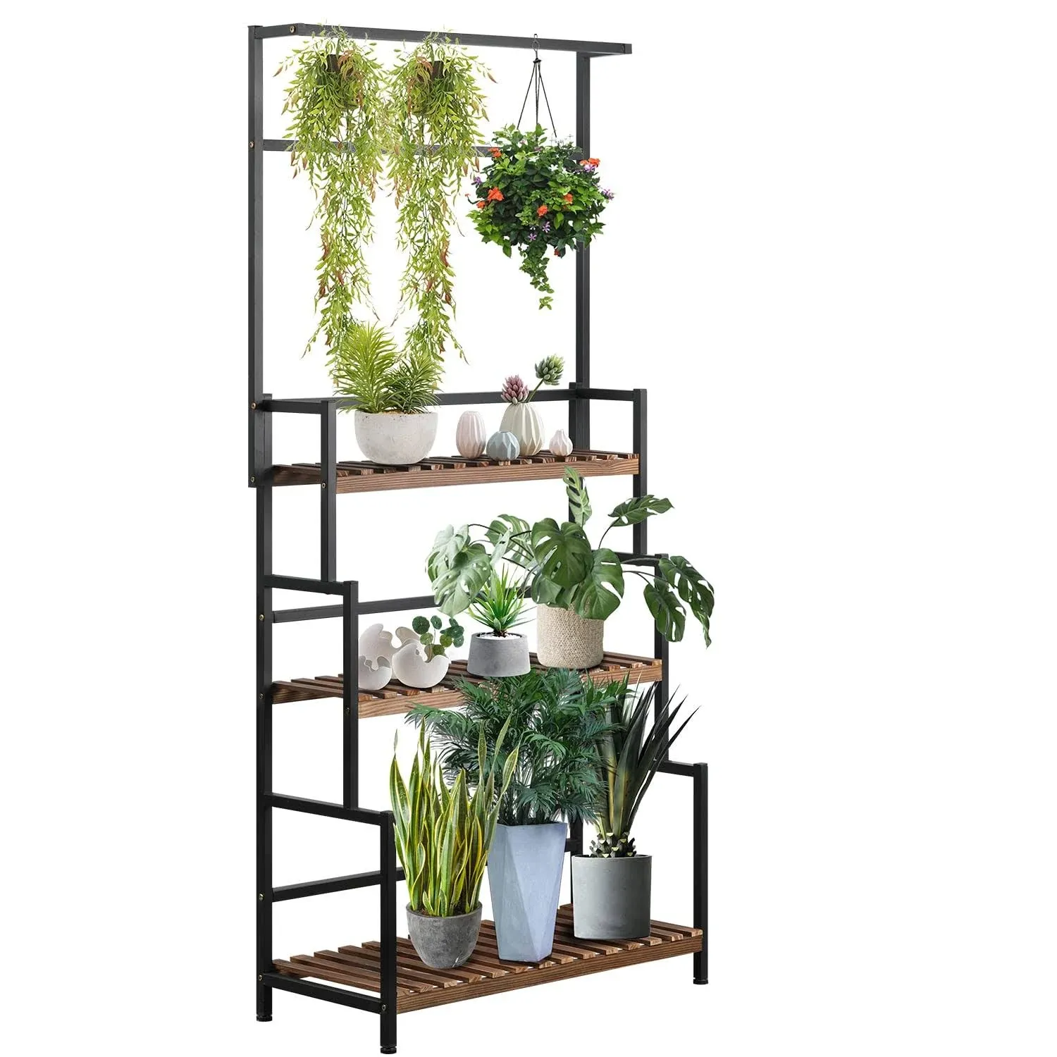 3 Tier Indoor Plant Stand, Tall Plant Stand Outdoor Ladder Wood Plant Shelf w...