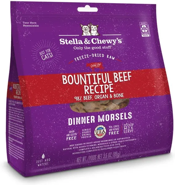 Stella & Chewy's Freeze-Dried Raw Morsels Bountiful Beef Recipe Grain-Free Protein Rich Cat & Kitten Food, 8-oz bag