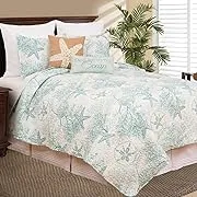 C&F Home Ocean Treasures Coastal Blue Starfish Sand Dollar Coral Beach House Condo Queen 3 Piece Reversible Quilt Coverlet Set Full/Queen 3 Piece Set Blue