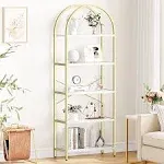 IDEALHOUSE Bookshelf 5 Tier Bookcase Arched Display Racks Tall Standing Bookshelves Metal Frame Rustic Storage Rack Shelf Brown Book Shelf for