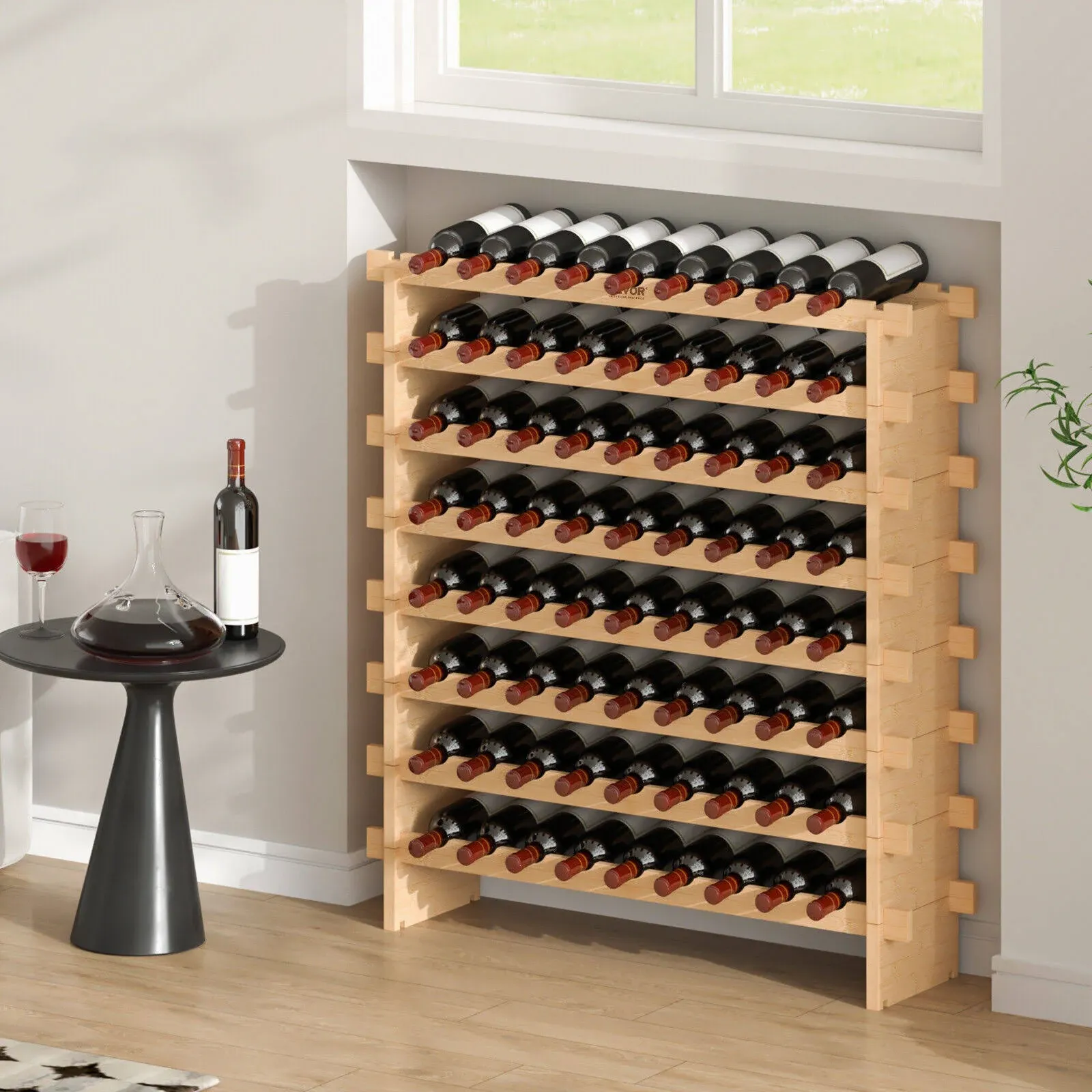 VEVOR 72 Bottle Stackable Modular Rack Bamboo Wood Display Shelf 8-Tier