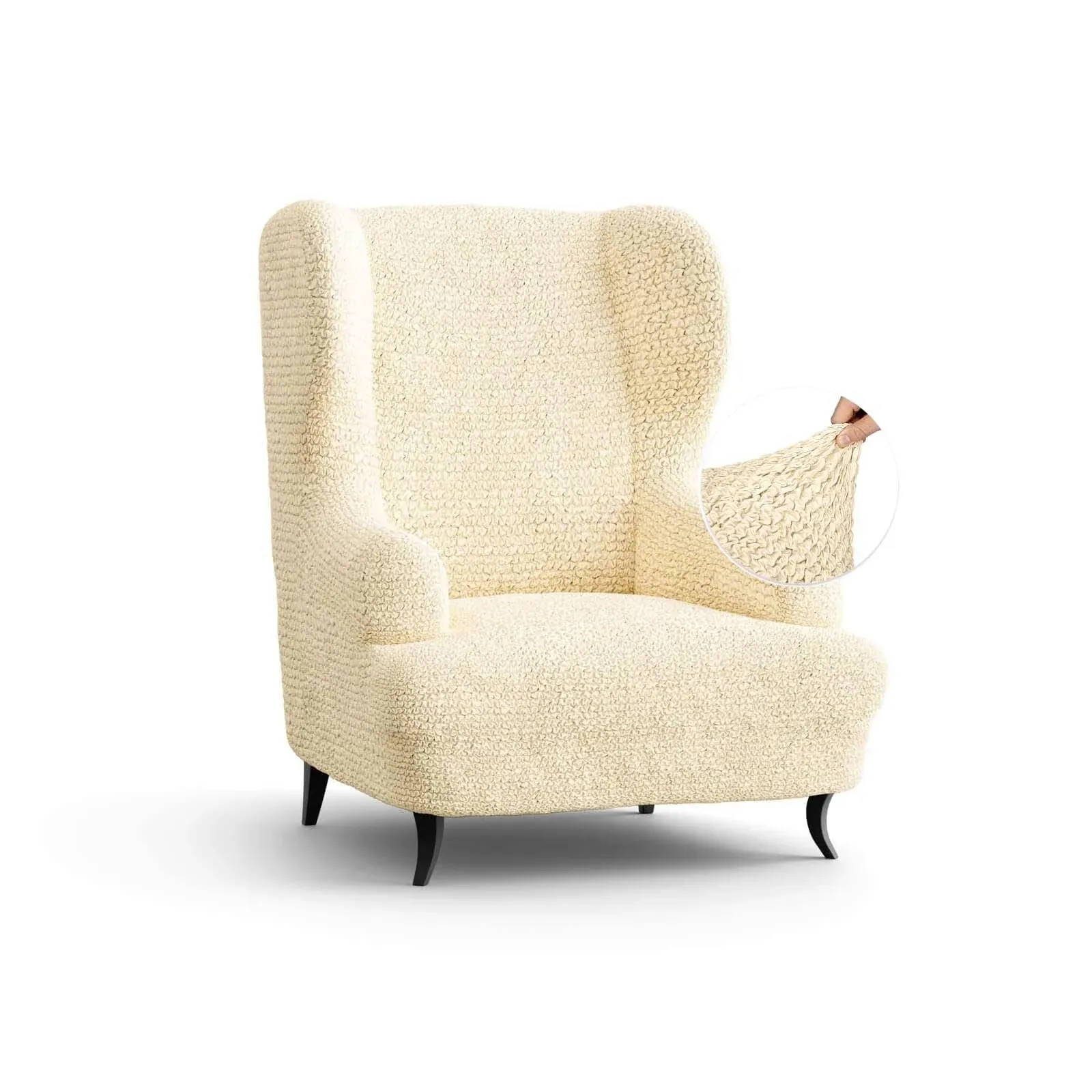 Microfibra Collection Stretch Wingback Chair Slipcover - Easy To Clean & Durable PAULATO by GA.I.CO. Fabric Type: Vanilla Polyester Blend