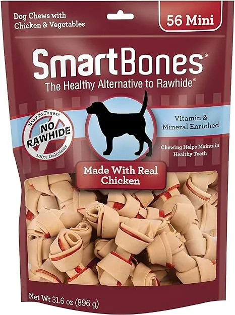  Mini Bones Con Pollo Real 56 Unidades, Masticables Sin Cuero Crudo Para Perr...