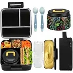 Bento Lunch Box for Kids With 8oz Soup thermo,Leak-proof Lunch Containers with 5 Compartment,thermo Food Jar and Lunch Bag, Food Containers for School (A-Black(Game Consoley))