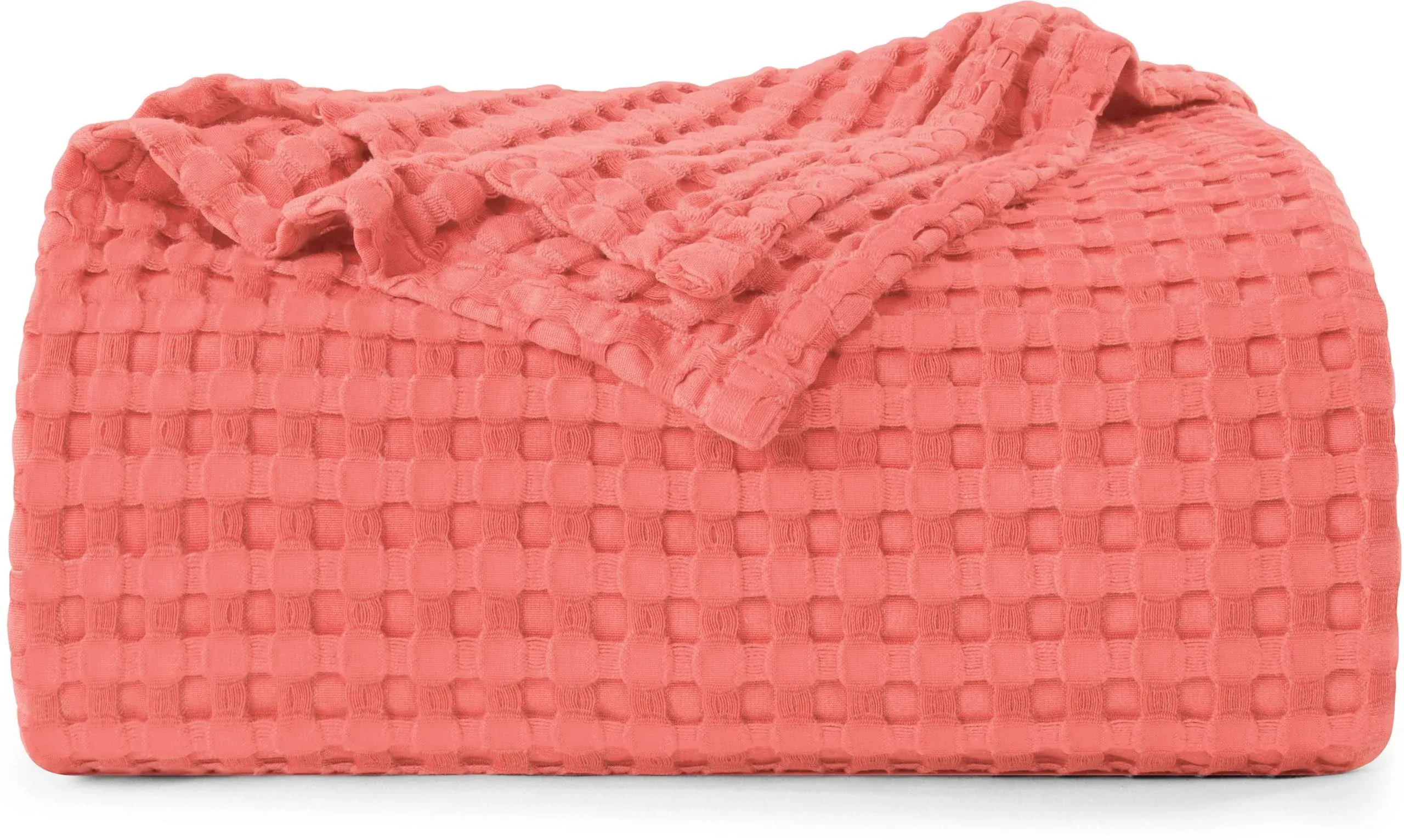 Utopia Bedding Cotton Waffle Blanket 300 GSM (Coral - 90x90 Inches) Soft Lightweight Breathable Bed Blanket Queen Size Layering Any Bed for All Season