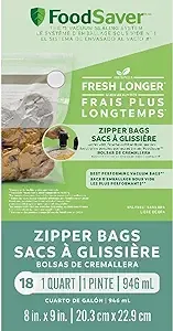 FoodSaver bolsas de almacenamiento al vacío con cierre zipper, de elaboración única con múltiples capas, 18 cuartos de galón, Tamaño cuarto, Multicolor