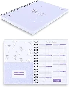 SOLIGT Monthly Budget Planner Book (Undated) with 12 Pockets for Income, Debt, Saving, Expense and Bill Tracker Organizer, Purple, Spiral Design