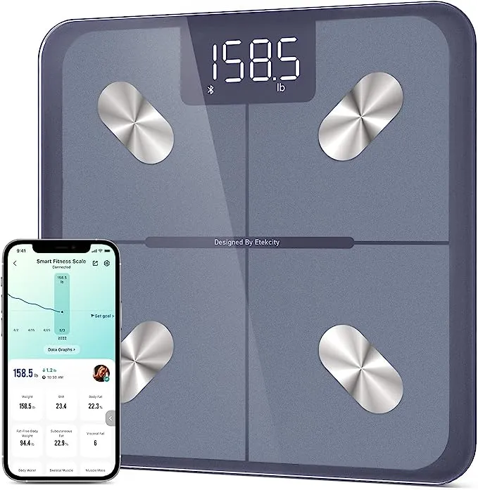 Etekcity Smart Bathroom Scales for Body Weight, Accurate to 0.05lb (0.02kg) Digital Weighing Scales with BMI and Body Fat, Zero - Current Mode & Baby Mode, Large LED Display, Batteries Included, 400lb