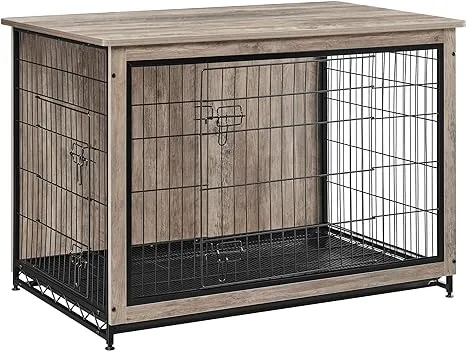 Feandrea Dog Crate Furniture, Side End Table, Modern Kennel for Dogs Indoor up to 80 lb, Heavy-Duty Dog Cage with Multi-Purpose Removable Tray, Double-Door Dog House, Greige UPFC004G01Feandrea Dog Crate Furniture, Side End Table, Modern Kennel for Dogs I